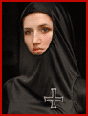 catwalk fashion model Clara in black Templar dress